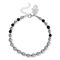 Terahertz and Shungite 75.00 ctw Beaded Anklet with Hamsa Charm in Stainless Steel (9.50-11.50In)