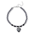 Shungite and Terahertz 105.00 ctw Beaded Anklet with Hematite Heart Charm in Stainless Steel (9.0-9.50In) - Sticky add to cart bar