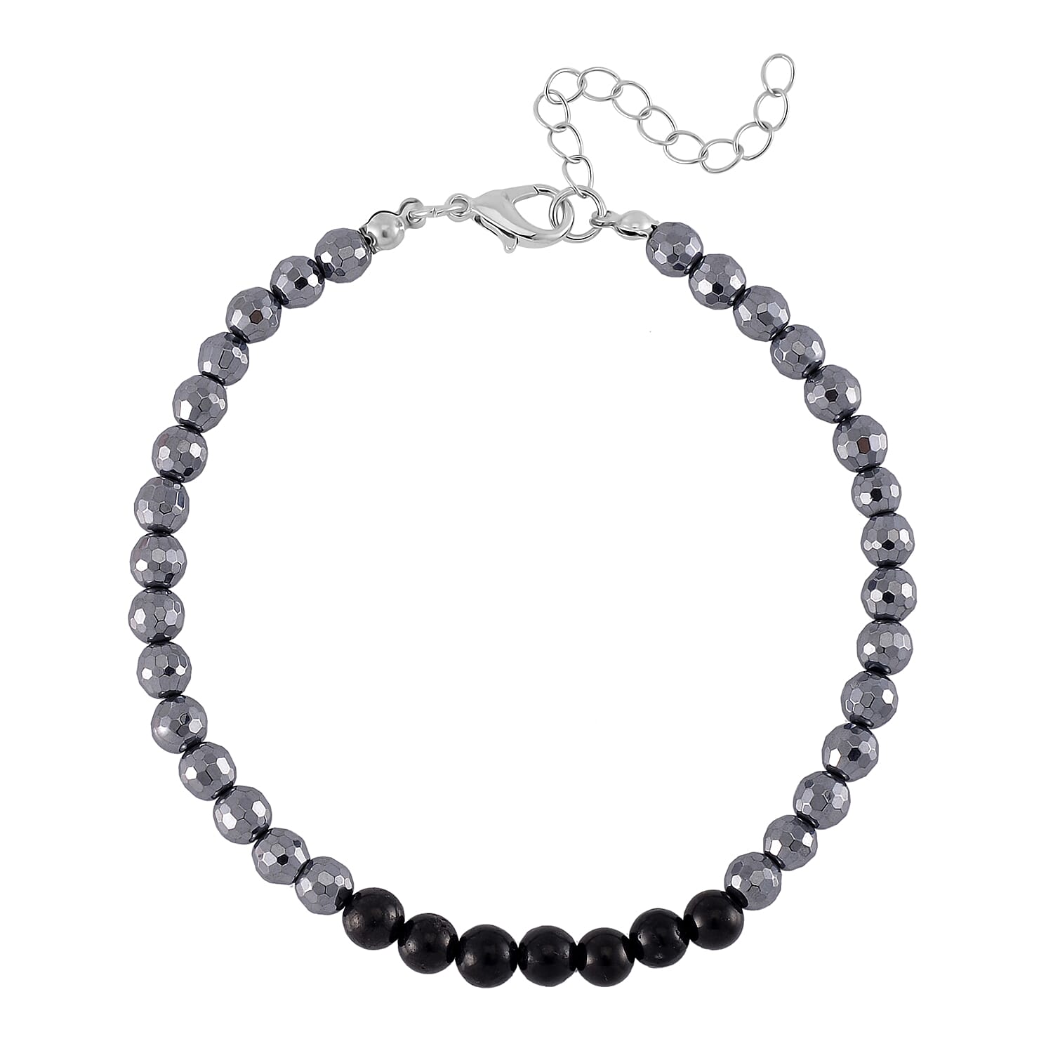 Terahertz and Shungite 100.00 ctw Beaded Anklet in Silvertone and Stainless Steel (9.50-11.50In)