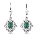 Premium Kagem Zambian Emerald and White Zircon Lever Back Earrings in Rhodium Over Sterling Silver 2.15 ctw - Sticky add to cart bar