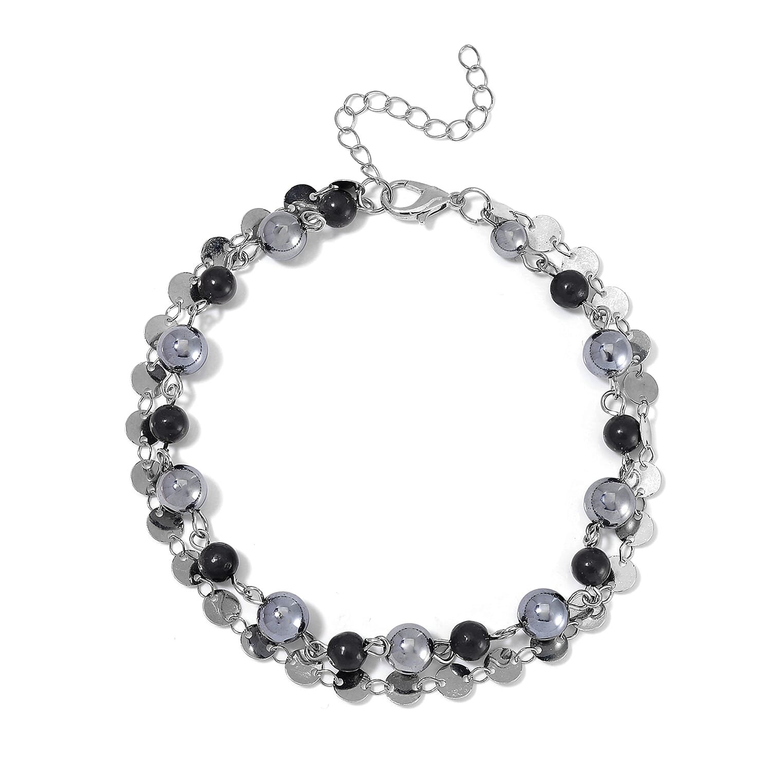 Terahertz and Shungite Beaded 2 Row Anklet in Silvertone and Stainless Steel (9.50-11.50In) 46.00 ctw