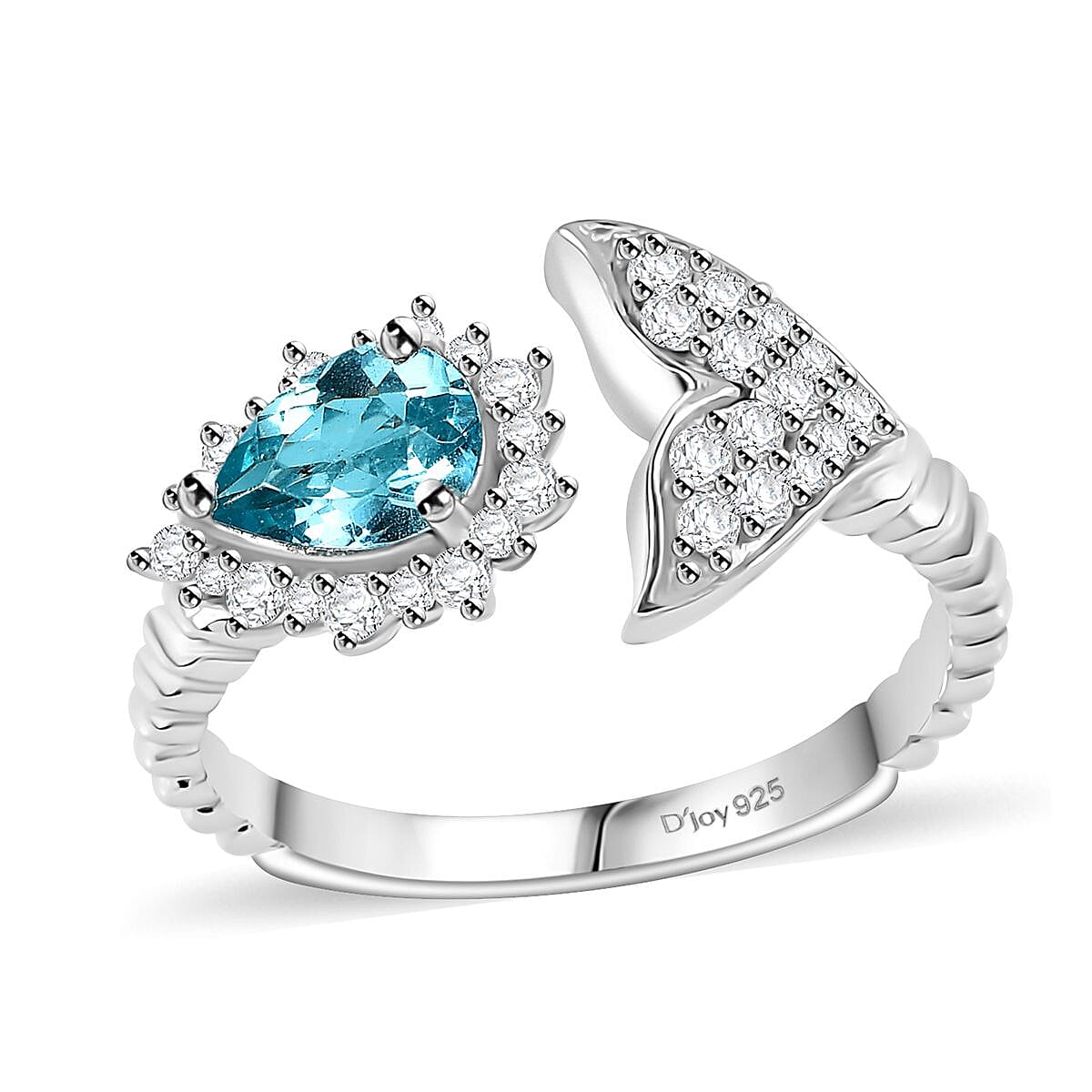 Batroke Blue Apatite and White Zircon Ring in Rhodium Over Sterling Silver (Size 5.0) 1.15 ctw