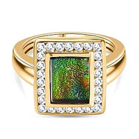 Ammolite and White Zircon 2.62 ctw Ring in Vermeil Yellow Gold Over Sterling Silver (Size 9)