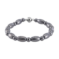 Terahertz Barrel and Beaded Stretch Bracelet with Magnetic Lock in Stainless Steel (7.25 In) 54.00 ctw
