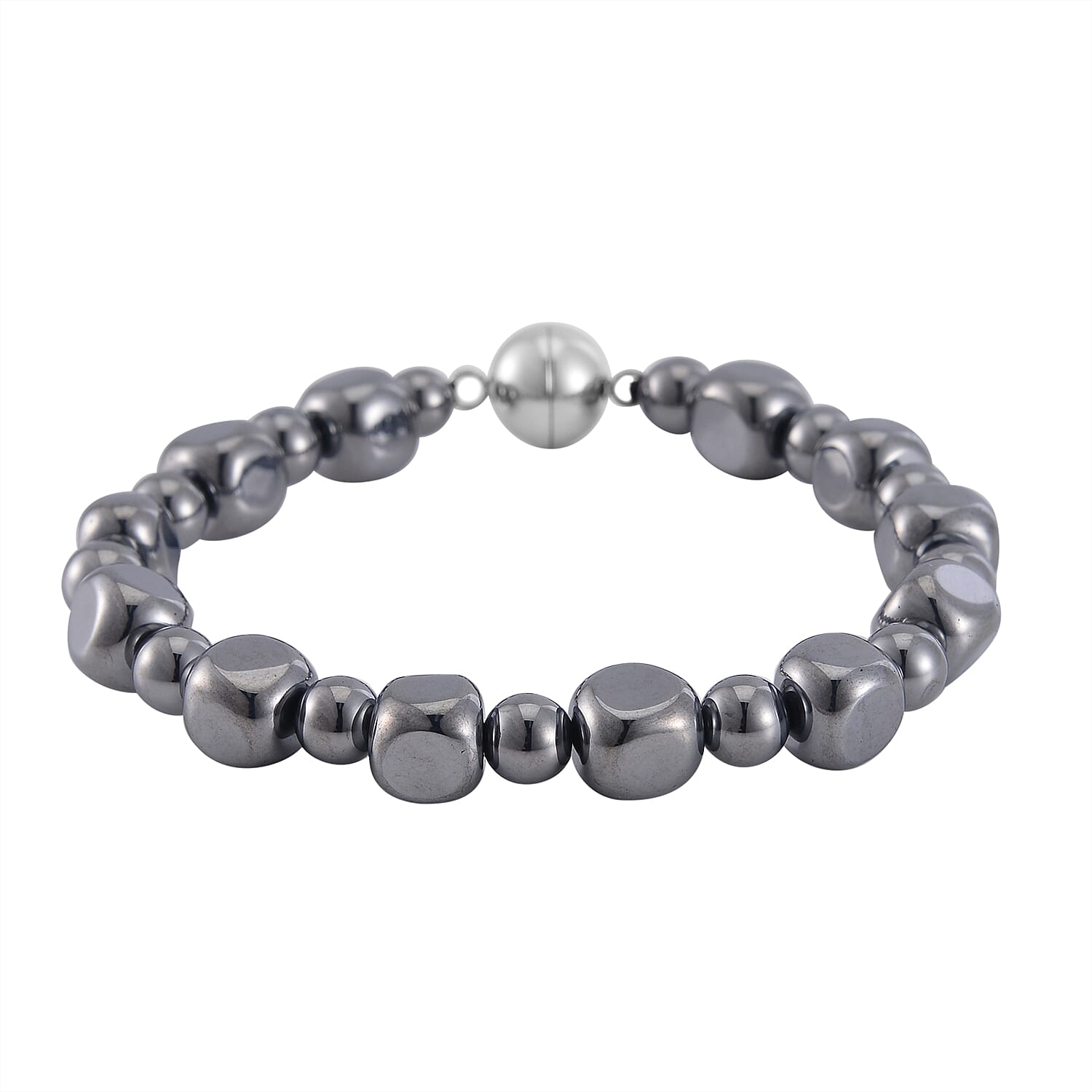 Terahertz Cushion and Round Beaded Stretch Bracelet with Magnetic Lock in Stainless Steel (8.00 In) 92.00 ctw