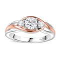 Moissanite 3 Stone Ring in 18K Vermeil RG and Rhodium Over Sterling Silver (Size 5.0) 0.55 ctw - Sticky add to cart bar