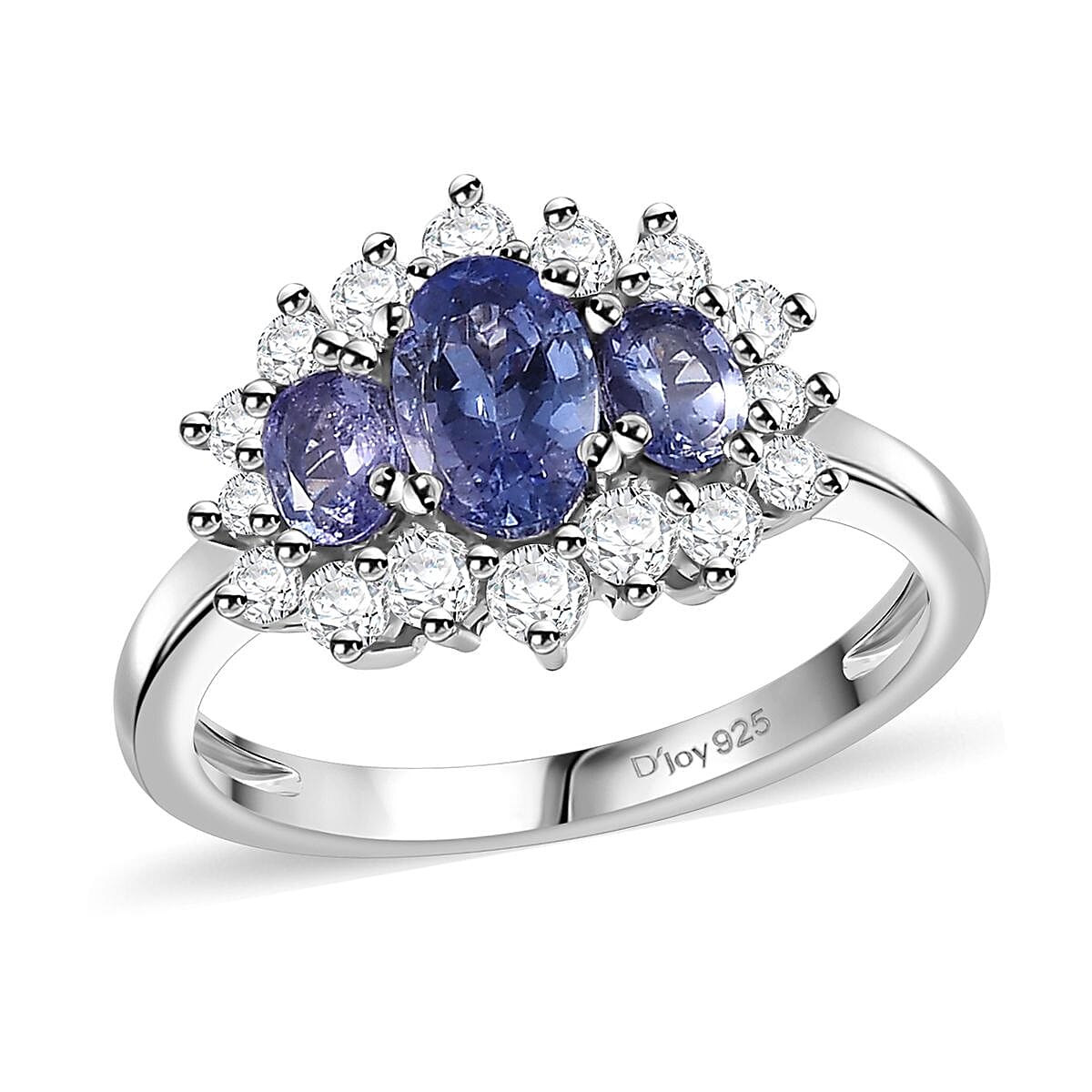 Premium Tanzanite, White Zircon Ring in Rhodium Over Sterling Silver (Size 5.0) 1.30 ctw
