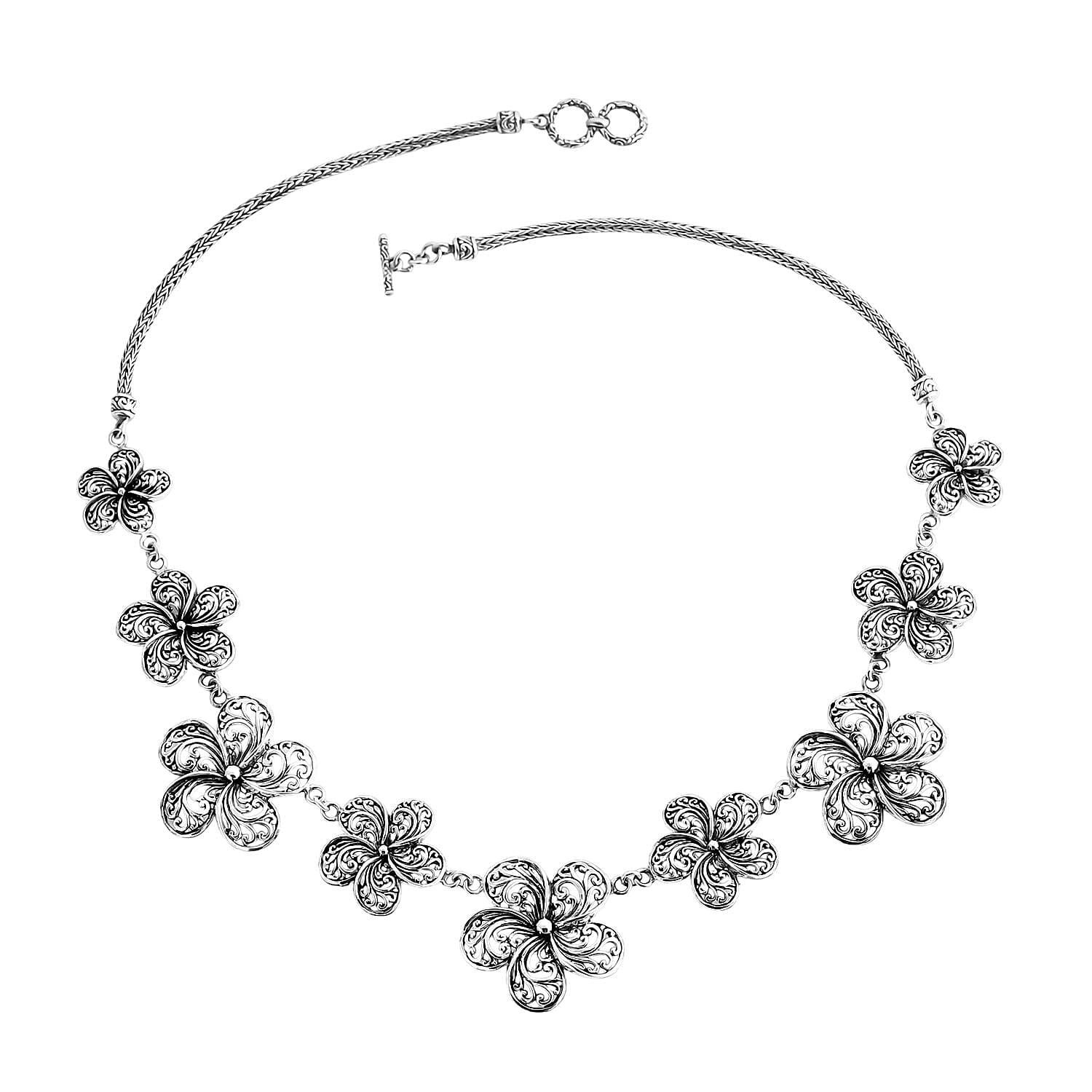 Bali Legacy Frangipani Flower Necklace in Sterling Silver 38.63 Grams 20 Inches
