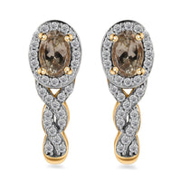 AAA Turkizite and White Zircon J-Hoop Earrings in 18K Vermeil Yellow Gold Over Sterling Silver 1.70 ctw