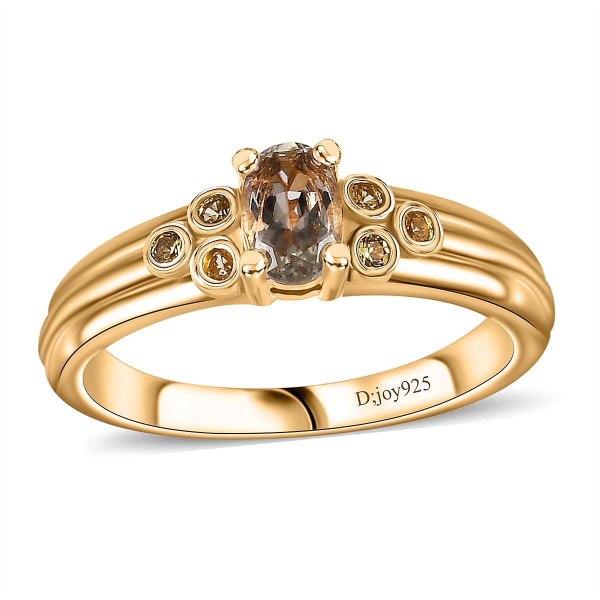 AAA Turkizite and Yellow Sapphire Ring in 18K Vermeil Yellow Gold Over Sterling Silver (Size 8.0) 0.65 ctw