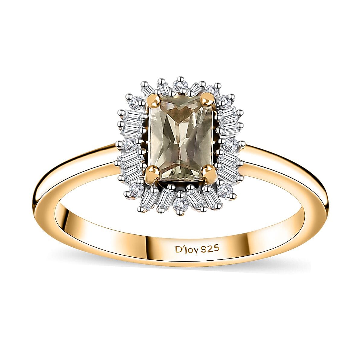 AAA Turkizite, Diamond Halo Ring in 18K Vermeil YG Over Sterling Silver (Size 5.0) 0.80 ctw