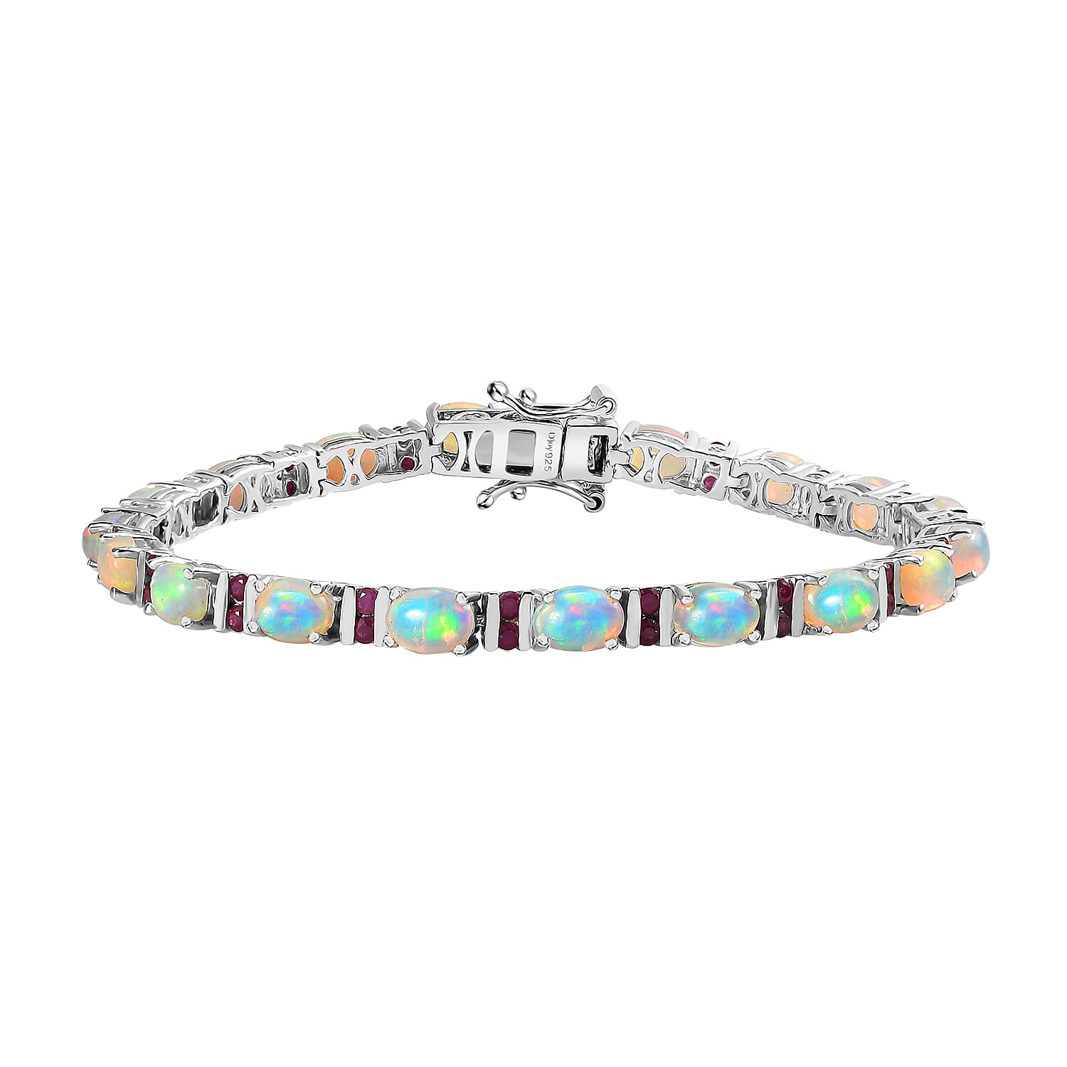 Premium Ethiopian Welo Opal, Niassa Ruby (FF) Bracelet in Platinum Over Sterling Silver (6.50 In) 7.20 ctw