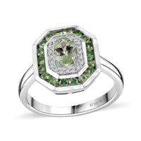 Brazilian Mint Garnet, White Zircon Ring in Rhodium Over Sterling Silver (Size 7.0) 1.15 ctw