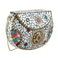 Handmade Metal Cluth Sling Bag with MOP inlay and Bead Work Color- Golden Size-5 x 7 Inch - Sticky add to cart bar