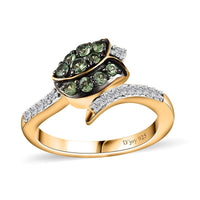Brazilian Mint Garnet, Moissanite Ring in 18K Vermeil YG Over Sterling Silver (Size 7.0) 0.60 ctw