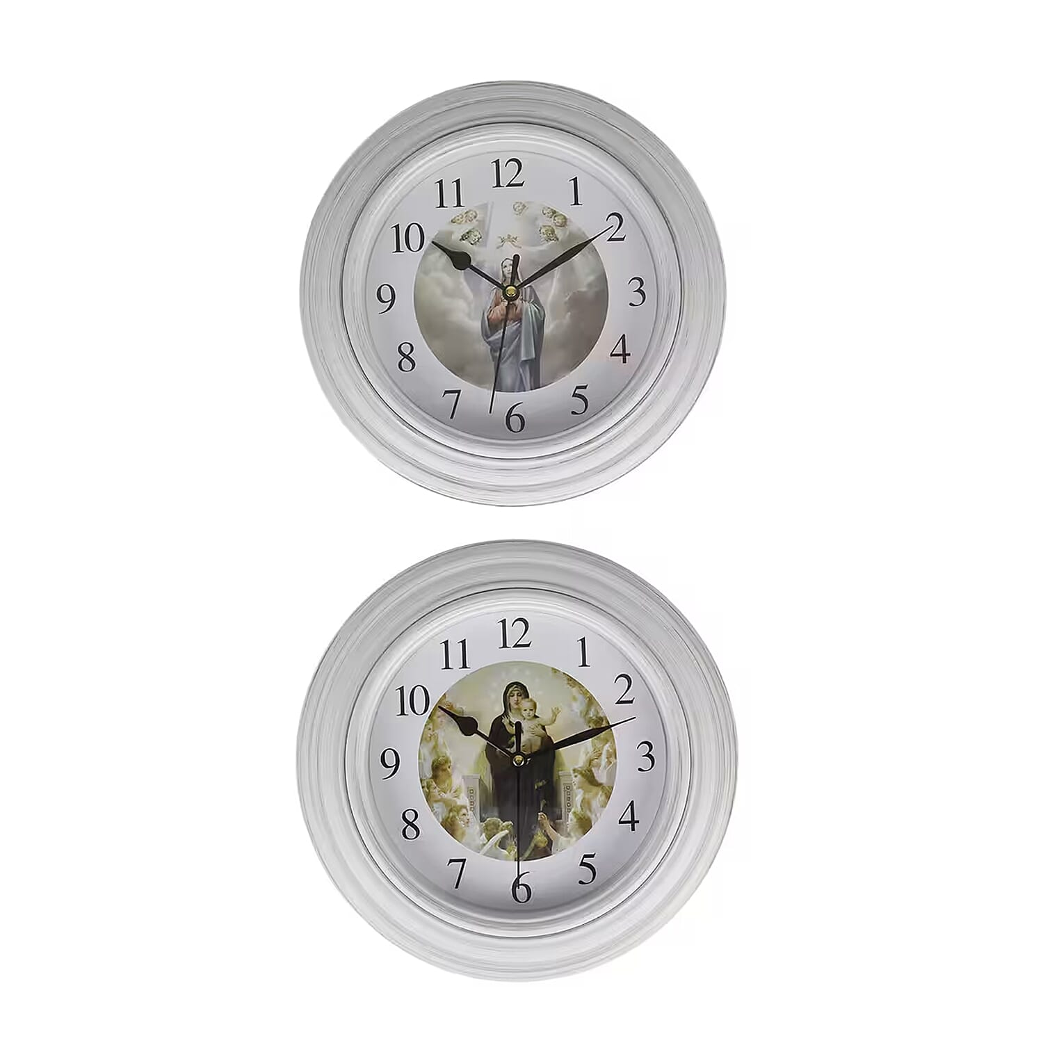 Set of 2, Jesus Wall Clock - 1 AA Battery Not Include (9.84"x9.84"x1.65")