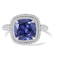 Simulated Blue and White Diamond 9.62 ctw Ring in Rhodium Over Sterling Silver (Size 10)