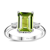 Peridot and Moissanite Saddle Ring in Rhodium Over Sterling Silver (Size 6.0) 3.30 ctw