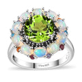 Peridot, Multi Gemstone Floral Ring in Rhodium Over Sterling Silver (Size 6.0) 4.85 ctw - Sticky add to cart bar