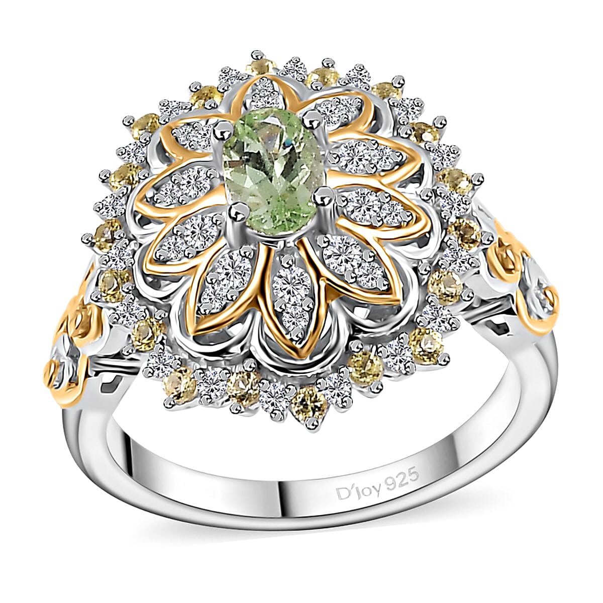Brazilian Mint Garnet, Multi Gemstone Ring in 18K Vermeil YG and Rhodium Over Sterling Silver (Size 7.0) 1.25 ctw