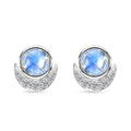Moon Glow Moonstone and White Zircon Half Moon Earrings in Rhodium Over Sterling Silver 2.00 ctw - Sticky add to cart bar