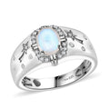 Moon Glow Moonstone, White Zircon Celestial Men's Ring in Rhodium Over Sterling Silver (Size 9.0) 1.40 ctw - Sticky add to cart bar