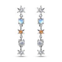 Moon Glow Moonstone and Multi Gemstone Celestial Earrings in Rhodium Over Sterling Silver 1.50 ctw