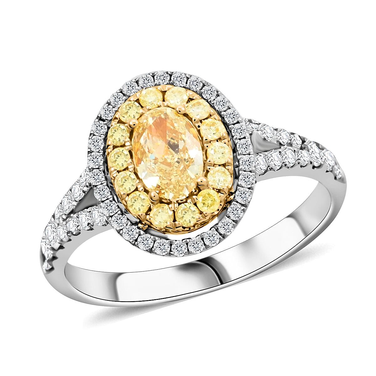 18K White Gold Natural Yellow and White Diamond (SI) Ring (Size 18.0) 1.15 ctw