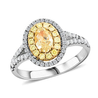 18K White Gold Natural Yellow and White Diamond (SI) Ring (Size 18.0) 1.15 ctw