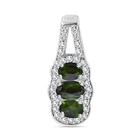 Chrome Diospide and White Zircon 0.76 ctw Pendant in Rhodium Over Sterling Silver