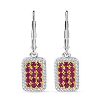 Premium Mozambique Ruby and White Zircon 2.22 ctw Earrings in Rhodium Over Sterling Silver