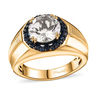 Brazilian Petalite, Blue Sapphire Men's Ring in 18K Vermeil YG Sterling Silver (Size 9.0) 3.70 ctw