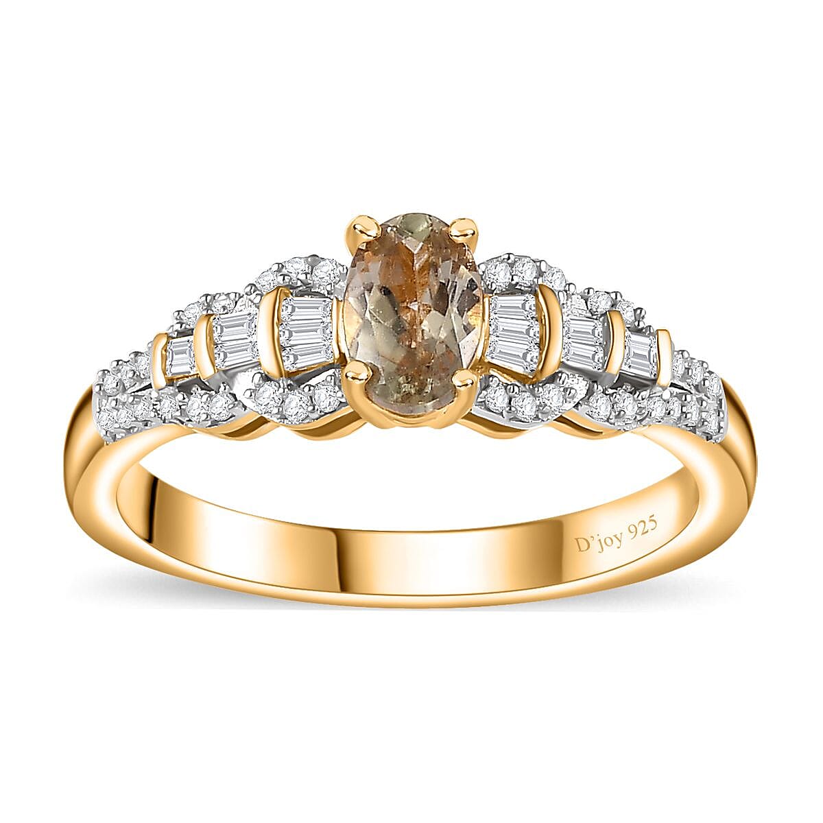 AAA Turkizite, Diamond (0.20 cts) Ring in 18K Vermeil YG Over Sterling Silver (Size 7.0) 0.75 ctw