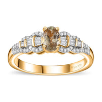 AAA Turkizite, Diamond (0.20 cts) Ring in 18K Vermeil YG Over Sterling Silver (Size 7.0) 0.75 ctw