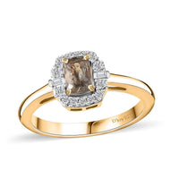 AAA Turkizite, White Zircon Ring in 18K Vermeil YG Over Sterling Silver (Size 8.0) 0.90 ctw