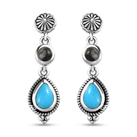D'Joy Artisan Crafted Sleeping Beauty Turquoise and White Buffalo Dangling Earrings in Sterling Silver 2.00 ctw