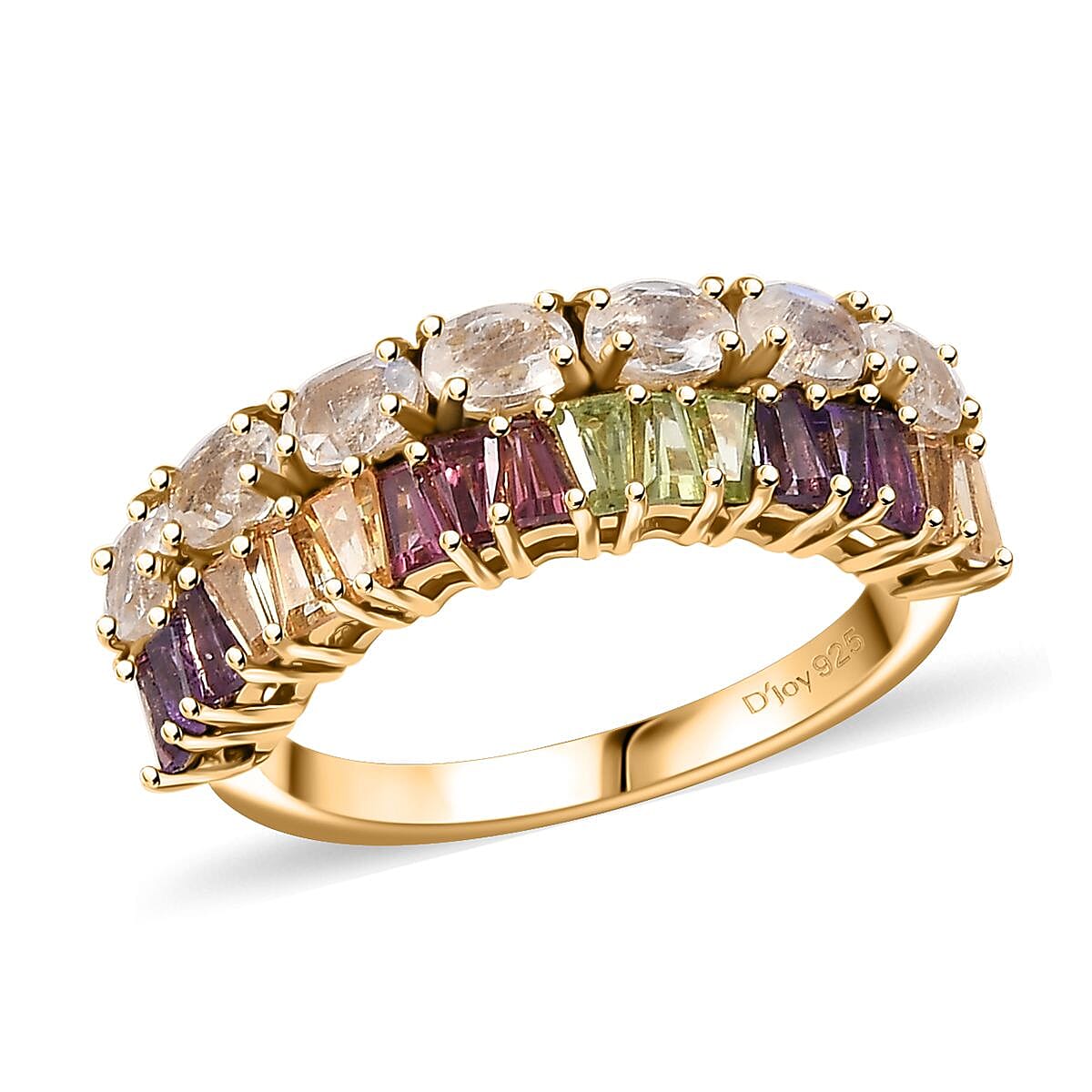 Rainbow Moonstone and Multi Gemstone Rainbow Ring in 18K Vermeil Yellow Gold Over Sterling Silver 2.15 ctw
