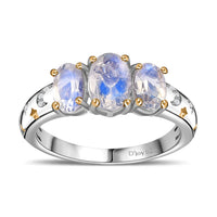 Moon Glow Moonstone, White Zircon Moon and Star Ring in 18K Vermeil YG and Rhodium Over Sterling Silver 1.60 ctw