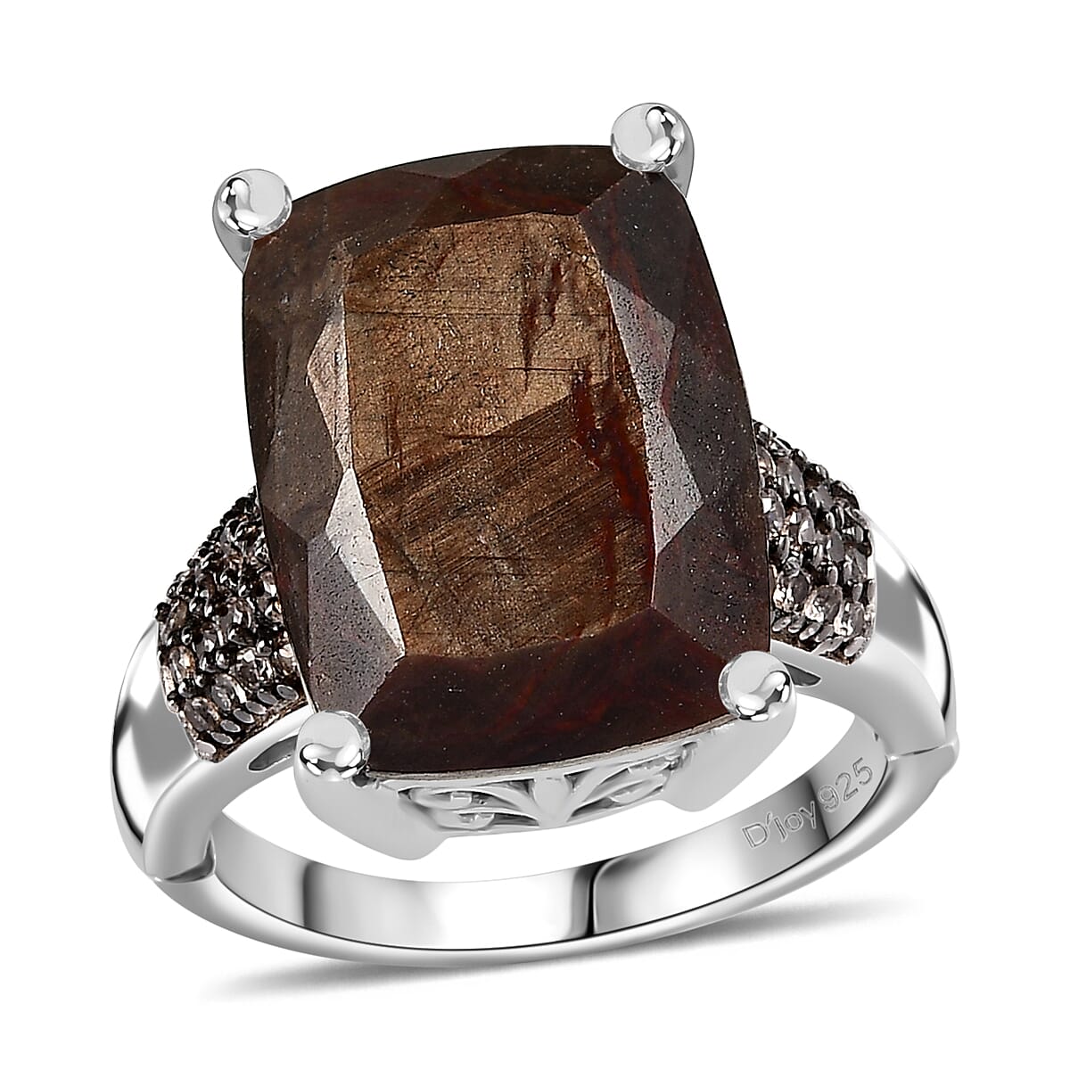 Zawadi Golden Sapphire, Champagne Zircon Ring in Rhodium Over Sterling Silver (Size 6.0) 16.15 ctw