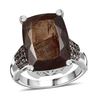 Zawadi Golden Sapphire, Champagne Zircon Ring in Rhodium Over Sterling Silver (Size 6.0) 16.15 ctw
