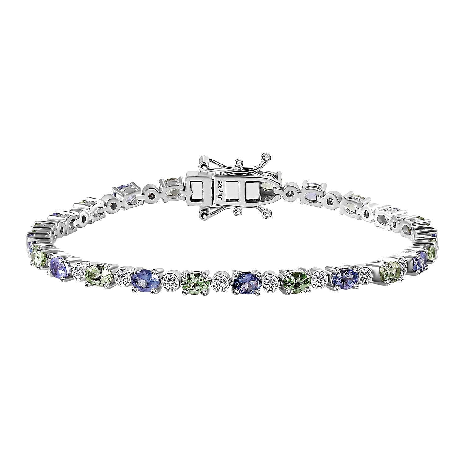 Brazilian Mint Garnet, Multi Gemstone Art Deco Bracelet in Rhodium Over Sterling Silver (6.50 In) (Del. in 10-12 Days) 4.65 ctw