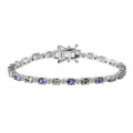Brazilian Mint Garnet, Multi Gemstone Art Deco Bracelet in Rhodium Over Sterling Silver (6.50 In) (Del. in 10-12 Days) 4.65 ctw - Sticky add to cart bar