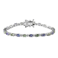 Brazilian Mint Garnet, Multi Gemstone Art Deco Bracelet in Rhodium Over Sterling Silver (6.50 In) (Del. in 10-12 Days) 4.65 ctw