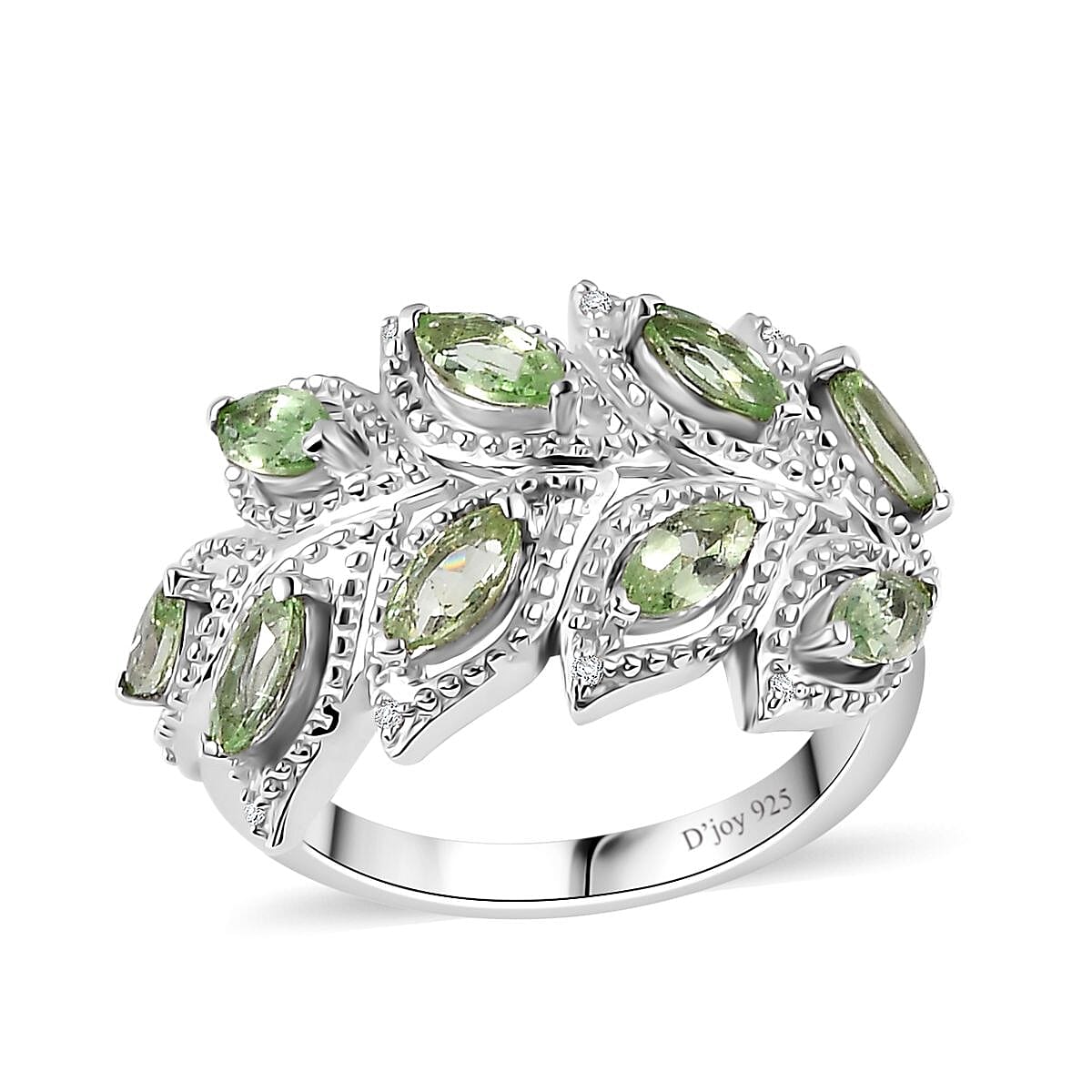 Brazilian Mint Garnet, White Zircon Ring in Rhodium Over Sterling Silver (Size 7.0) 1.30 ctw