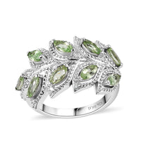 Brazilian Mint Garnet, White Zircon Ring in Rhodium Over Sterling Silver (Size 7.0) 1.30 ctw