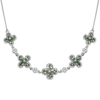 D'Joy Brazilian Mint Garnet and Moissanite Clover Necklace 18 Inches in Rhodium Over Sterling Silver 5.40 ctw