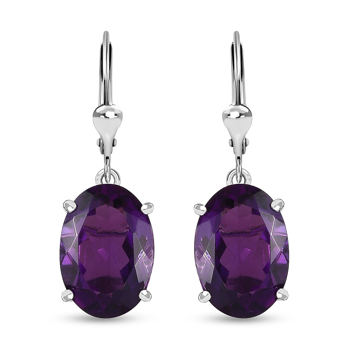 African Amethyst 10.80 ctw Lever Back Earrings in Rhodium Over Sterling Silver