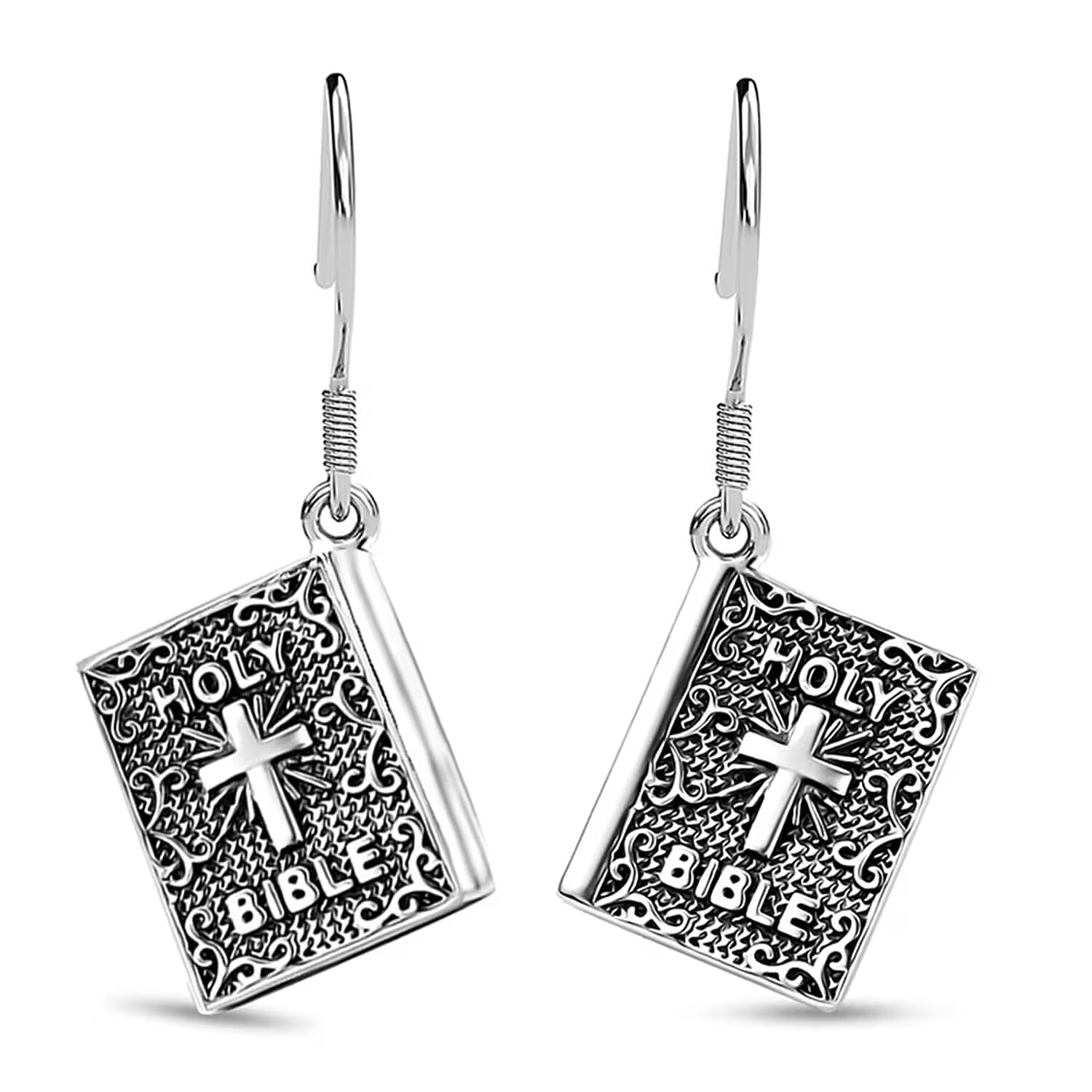 D'Joy Artisan Crafted Sterling Silver Holy Cross Bible Earrings (5.35 Grams) (Del. in 5-7 Days)