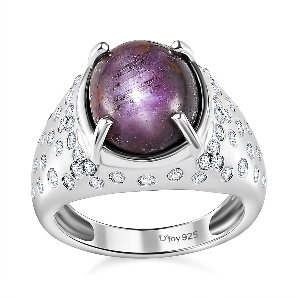 Indian Star Ruby and Moissanite Starry Night Ring in Rhodium Over Sterling Silver 9.10 ctw