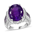 African Amethyst, White Zircon Ring in Rhodium Over Sterling Silver (Size 7.0) 10.00 ctw - Sticky add to cart bar